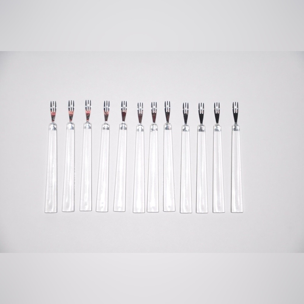 12 Vintage Mid Century Modern Clear Acrylic Hor d'oeuvres Appetizer Small Forks